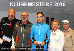 KLUBBMESTERE KRISTIANSAND: Fra venstre Per Berge, Kai Otto Jørgensen, Arne Sverre Salvesvold, Solfrid Hitreskog og Anne Ausyad Kaupang. Sondre Berdal var olle tilstede da bildet ble tatt. Foto: Kristiansand GK