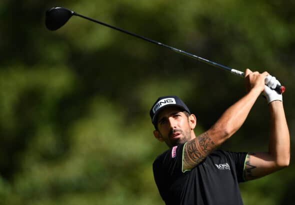 NAIROBI, KENYA - MARCH 25: Matthieu Pavon of France plays his tee shot on the 3rd hole during Day Three of the Kenya Savannah Classic at Karen Country Club on March 25, 2021 in Nairobi, Kenya.