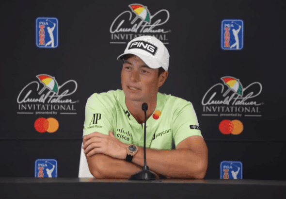 Viktor Hovland i pressekonferanse før Arnold Palmer Invitational 2024. (credit: PGA Tour)